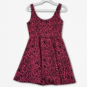 Dee Elle Nordstrom Red Black Rose Floral Skater Dress Juniors Large sleeveless
